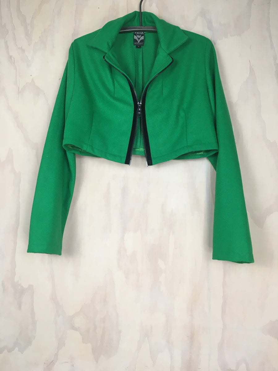 Vesta Crop Jacket - Green Wool