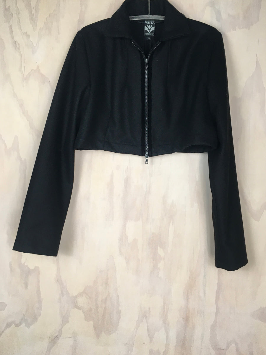 Vesta Crop Jacket - Black Wool