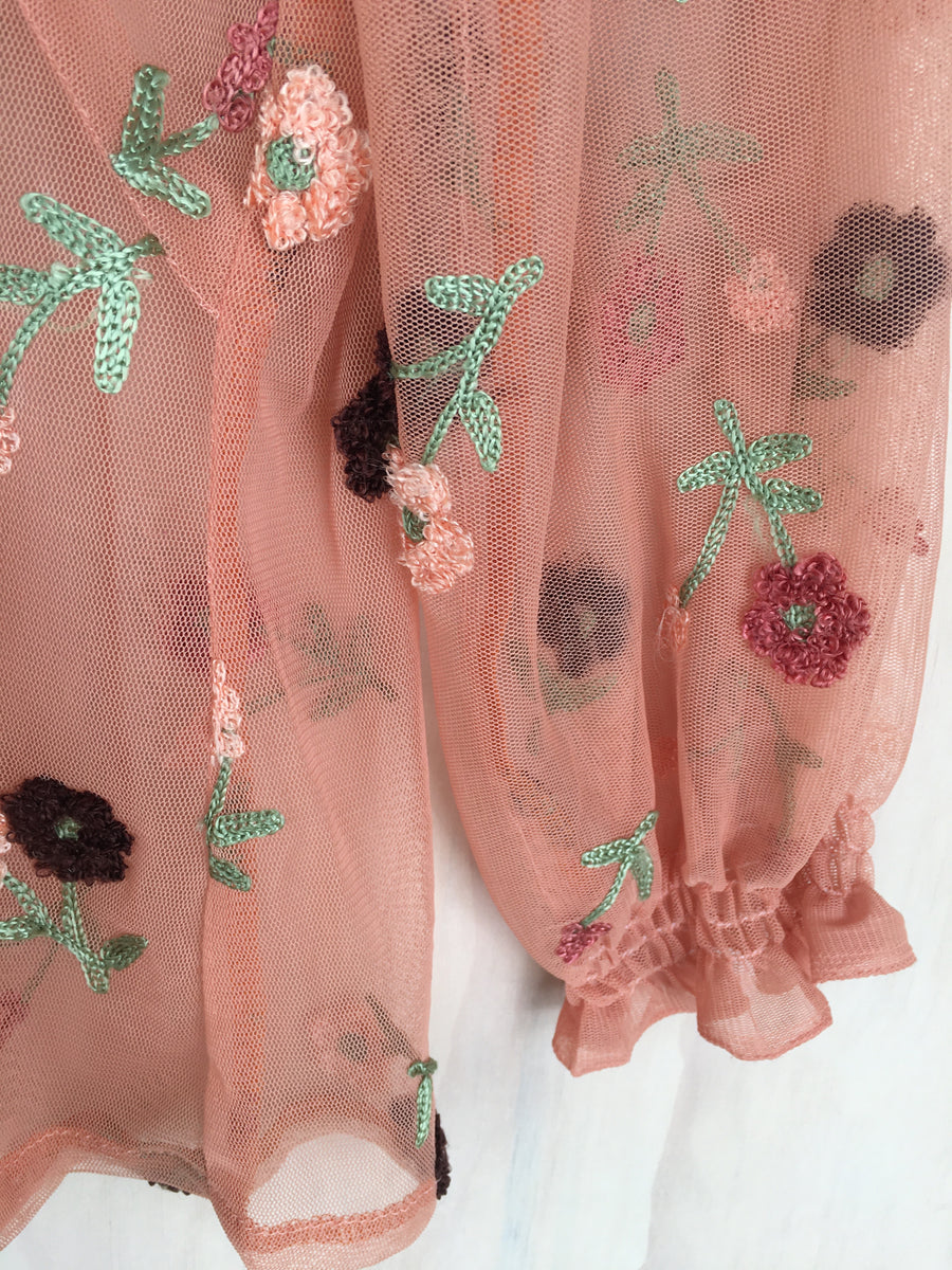 Vesta Frille Top - Blush Embroidered Mesh