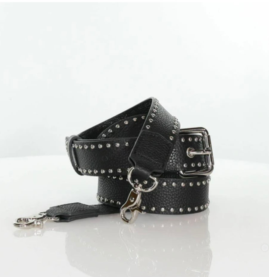 Minx Leather Studded Luxe Bag Strap | Black/Silver