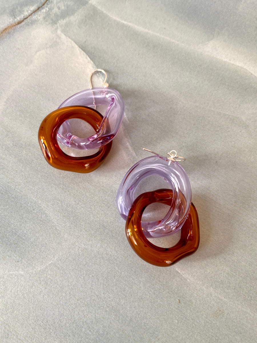 Hollow Link Glass Earrings | Amber/ Lilac