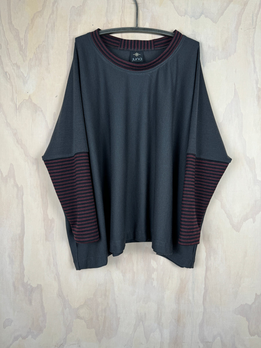 Juna Merino T | Charcoal Stripe Sleeve