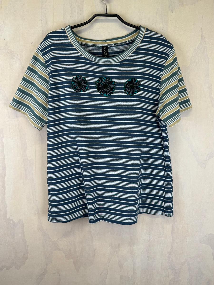 Pluto T Shirt | Blue Stripe 3 Flower