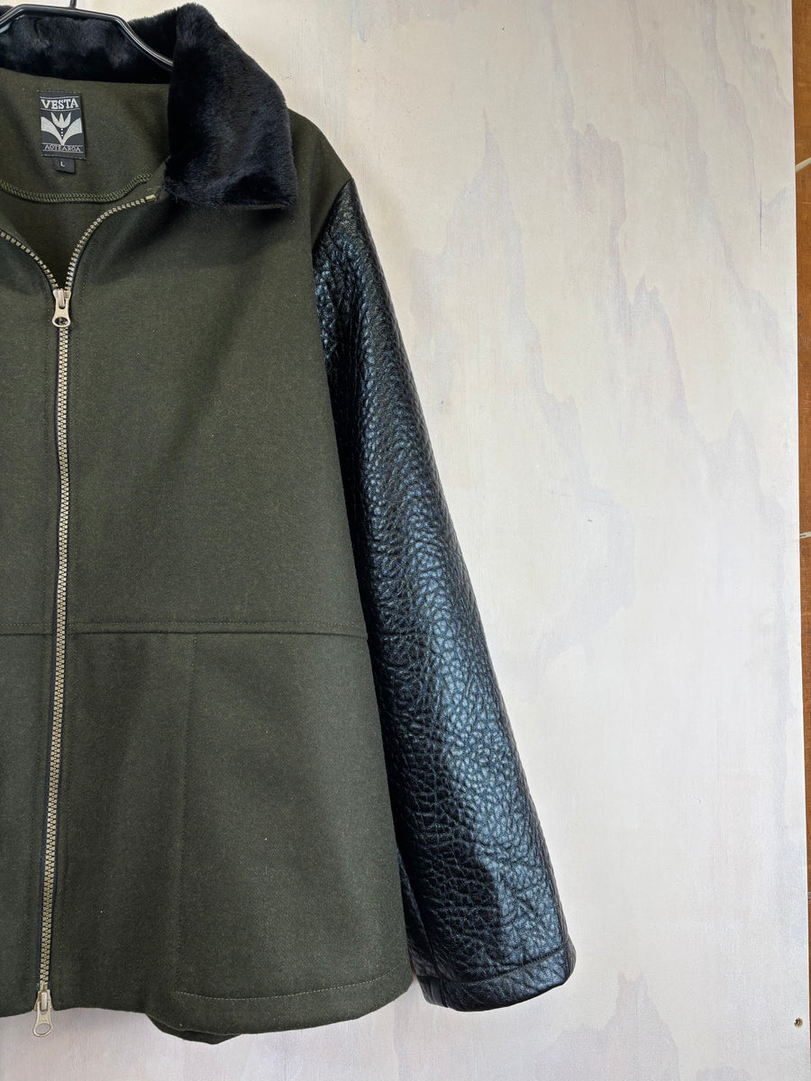 Vesta  Wool and Vinyl Zip Jacket - Khaki