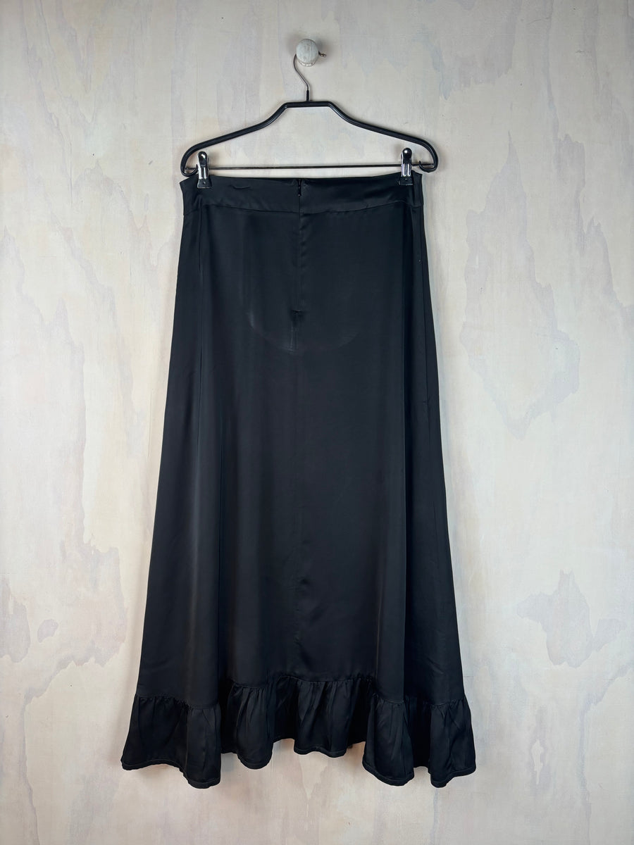 Vesta Frill Skirt - Black Satin
