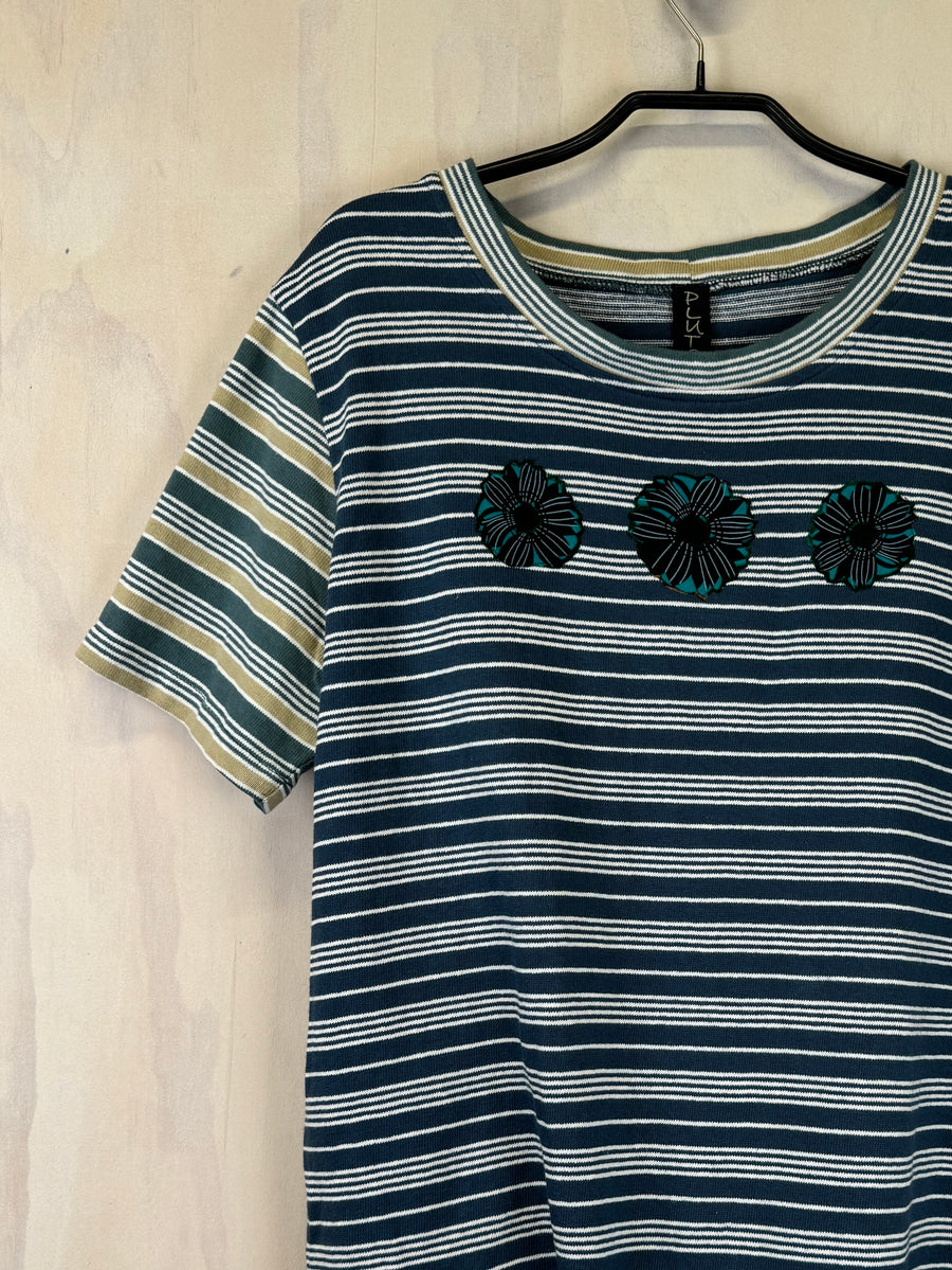 Pluto T Shirt | Blue Stripe 3 Flower