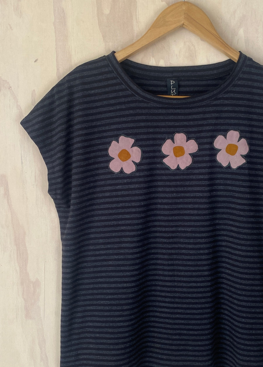 Pluto Alice T - Charcoal Stripe/Pink Flowers