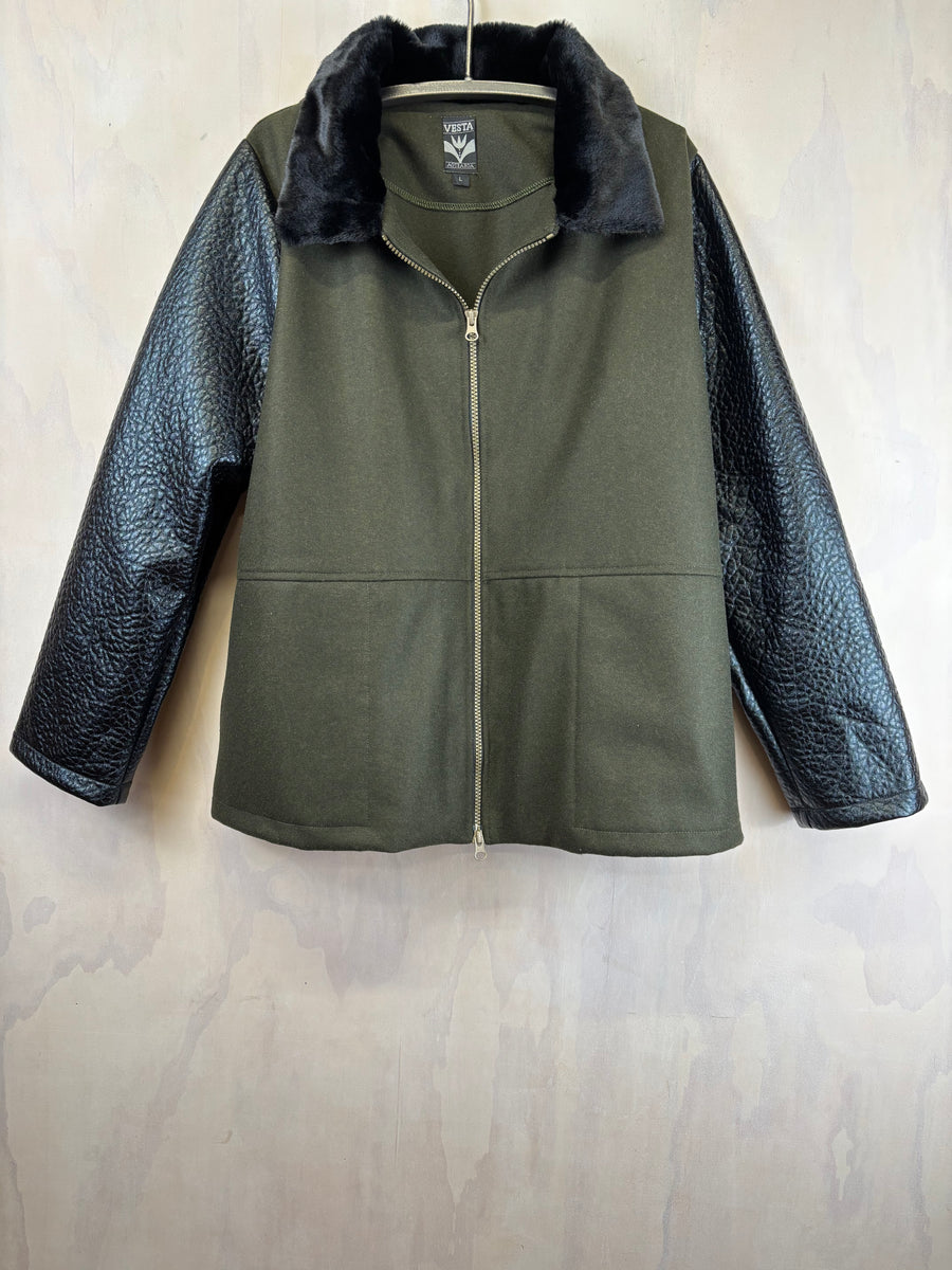 Vesta  Wool and Vinyl Zip Jacket - Khaki