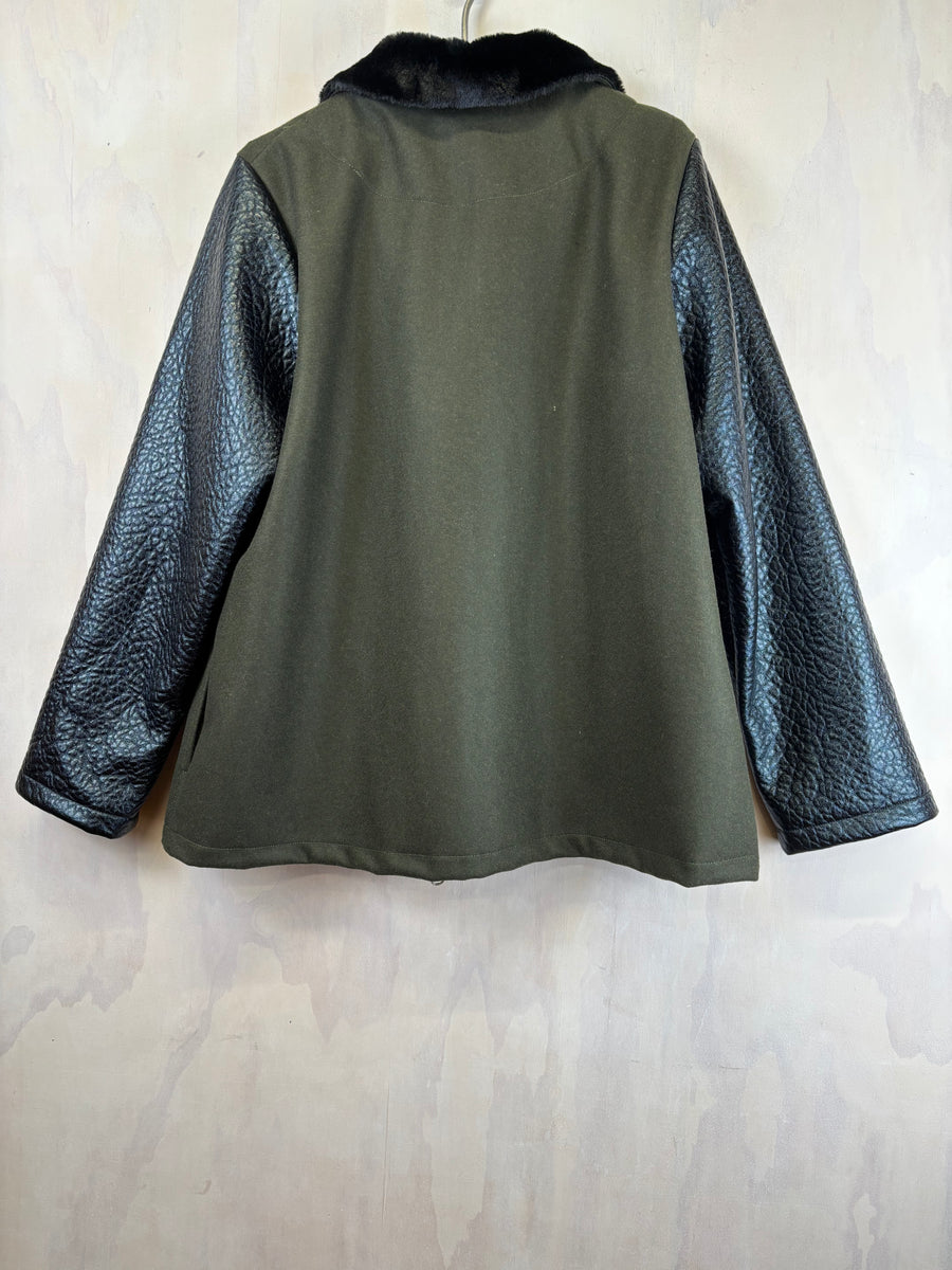 Vesta  Wool and Vinyl Zip Jacket - Khaki