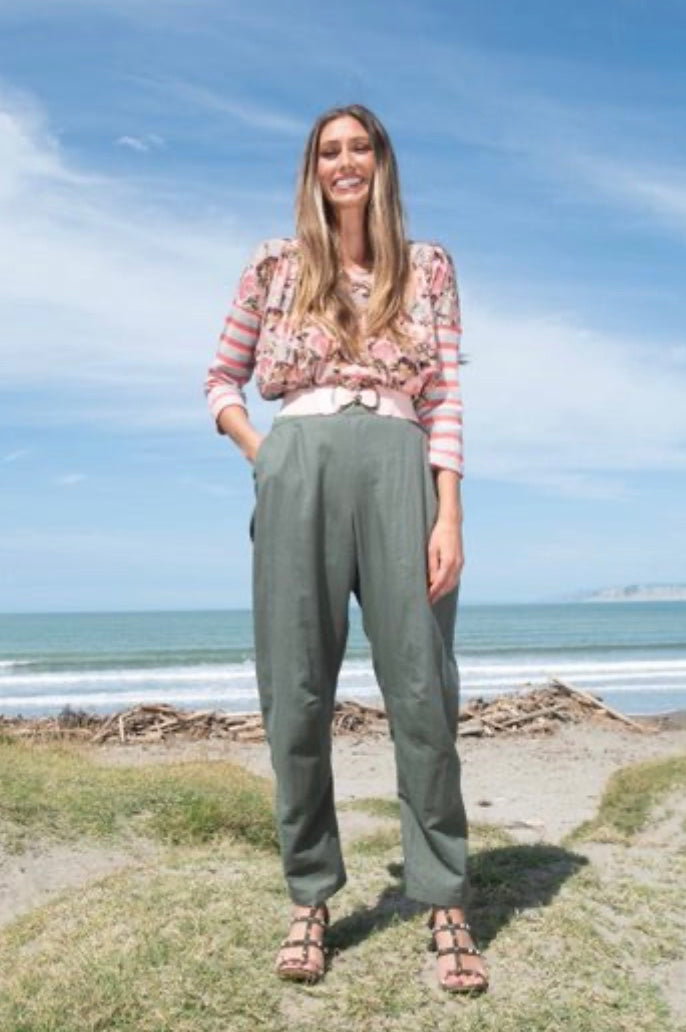Sheryl May Khaki Linen Trousers
