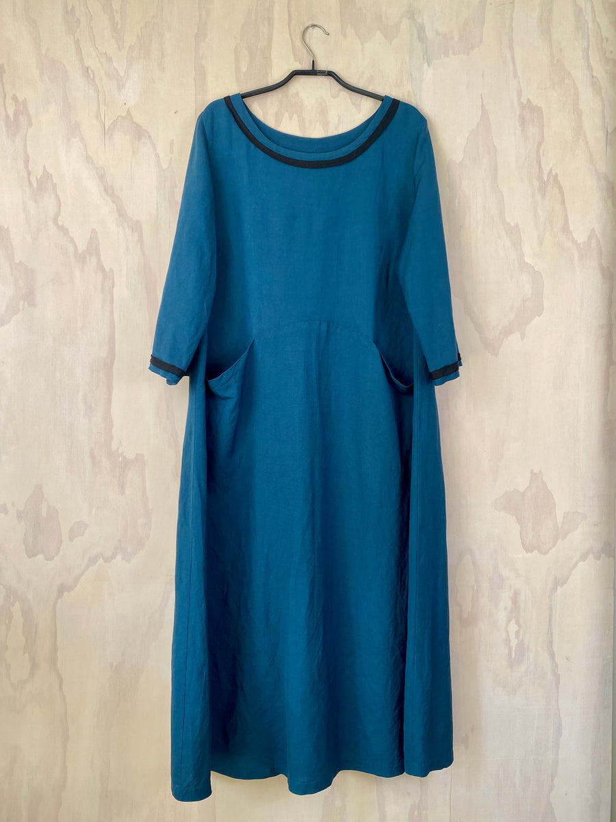 Pluto Annie Dress - Turquoise Black Trim | 3/4 sleeve
