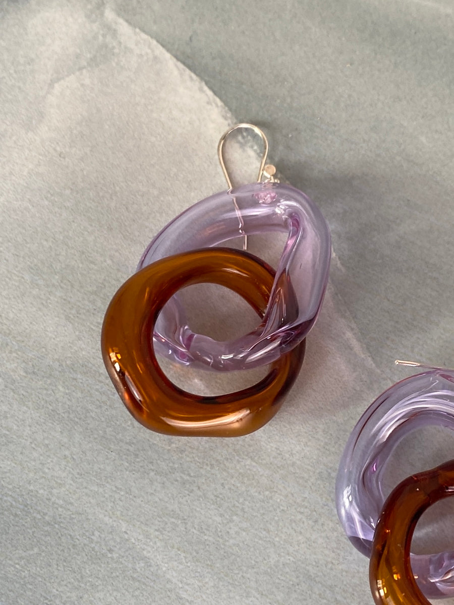 Hollow Link Glass Earrings | Amber/ Lilac