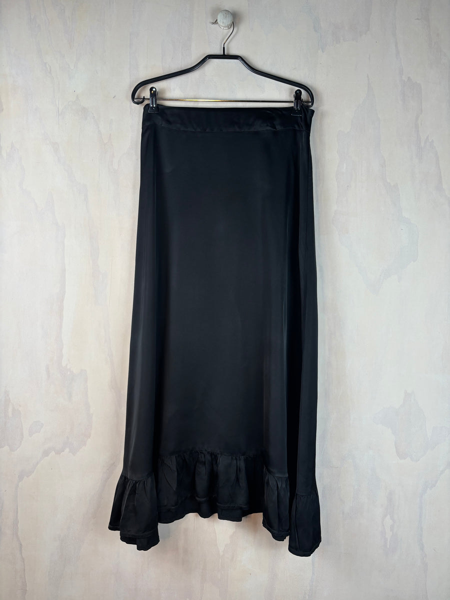 Vesta Frill Skirt - Black Satin