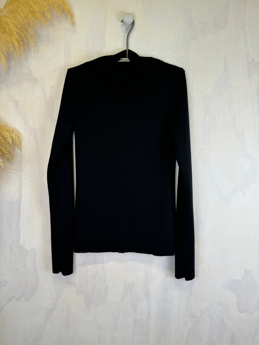 Juna Funnel Neck Top | Black Merino