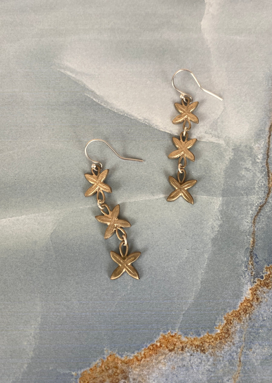 Triple Frangipani Earrings | Bronze