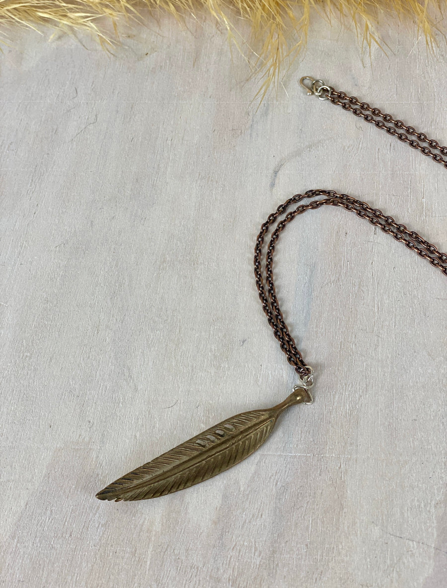 Feather Pendant - Bronze