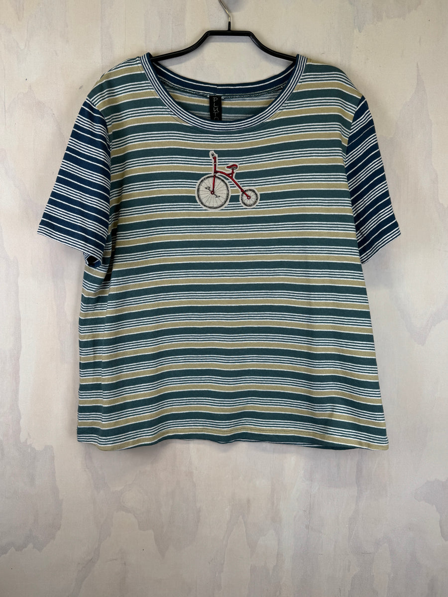 Pluto T Shirt | Green Stripe Bicycle