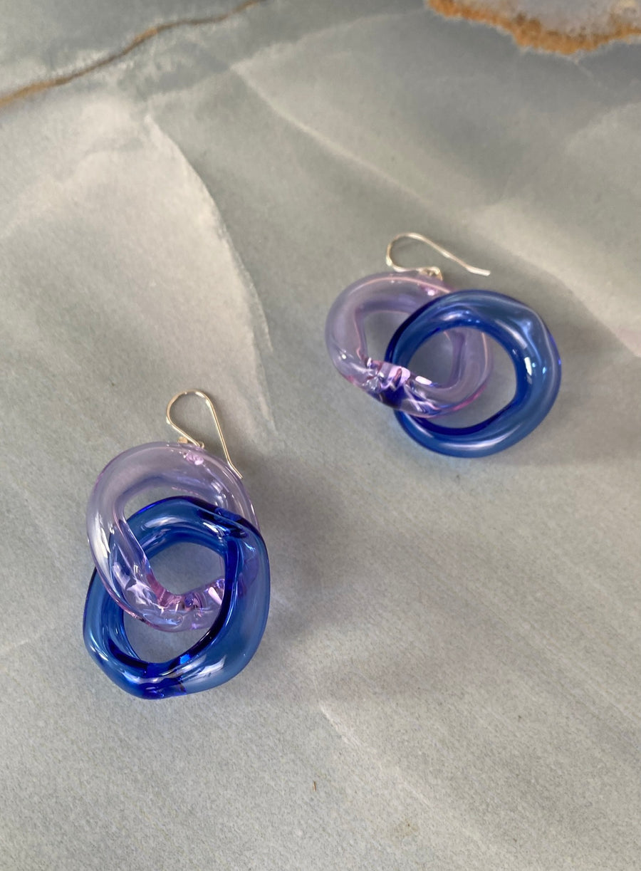 Hollow Link Glass Earrings | Blue / Lilac