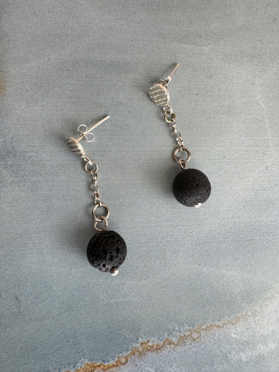 Lava Bead Earrings - Sterling Silver