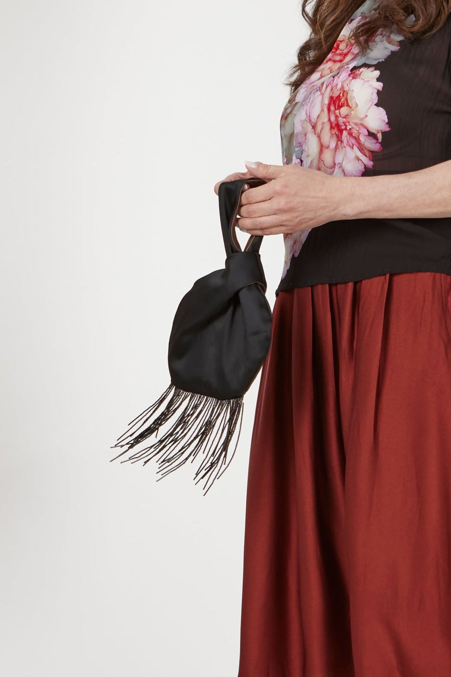 Juna Loop Bag |Black  Satin Beaded Tassel