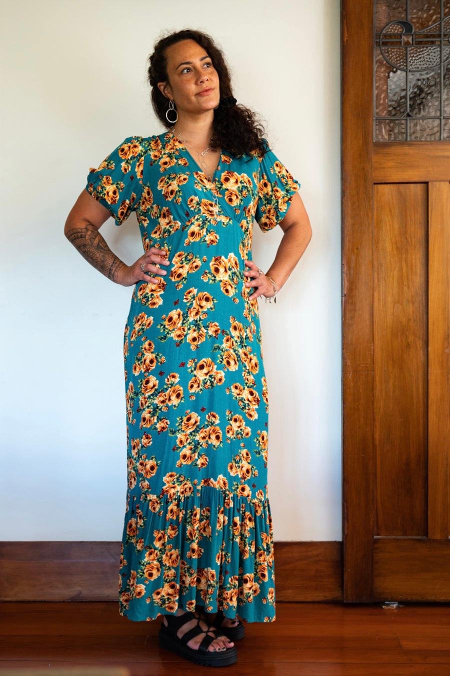 juna maxi dress Juna Teal Rose Maxi Dress – Moa Grey Lynn